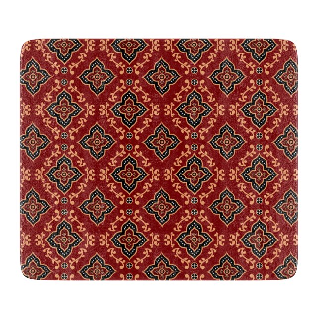 Planche À Découper Motif géométrique rouge / Impression indienne (Devant)
