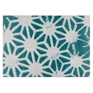 Planche À Découper motif géométrique turquoise et blanc