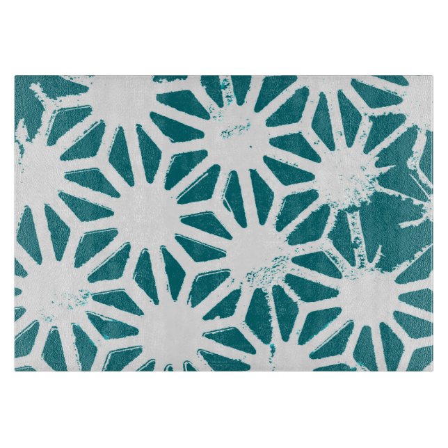 Planche À Découper motif géométrique turquoise et blanc (Devant)