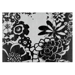 Planche À Découper Motif graphique de jardin floral noir et blanc