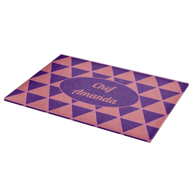 Planche À Découper Motif graphique rose violet avec nom (Coin)