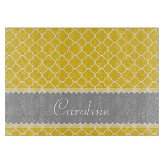 Planche À Découper Motif gris blanc jaune personnalisé de Quatrefoil (Devant)