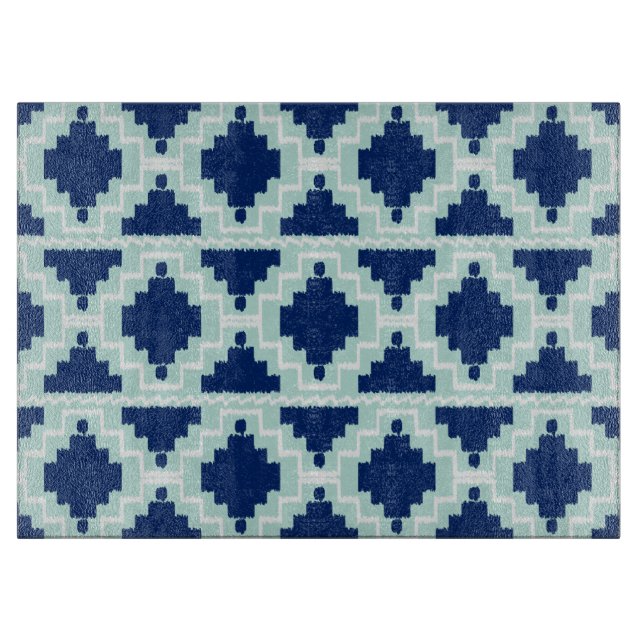 Planche À Découper Motif Ikat Aztec - Indigo et bleu clair (Devant)