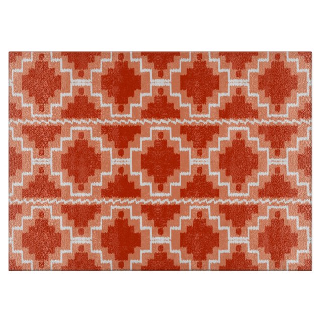Planche À Découper Motif Ikat Aztec - Rouille, Orange et blanc (Devant)
