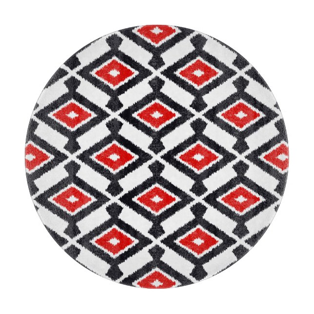 Planche À Découper Motif Ikat - Rouge foncé, noir et blanc (Devant)