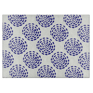 Planche À Découper Motif indigo bleu foncé rayé sur blanc