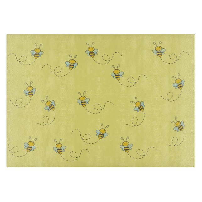 Planche À Découper Motif jaune d'abeille occupée  (Devant)