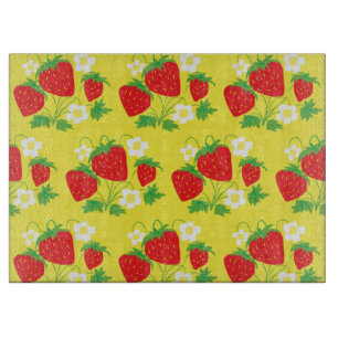 Planche À Découper Motif jaune de fraise et de fleur