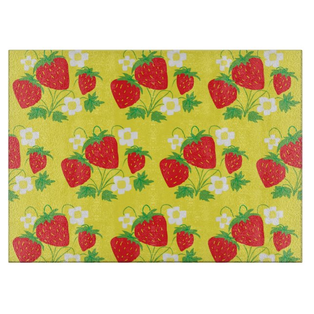 Planche À Découper Motif jaune de fraise et de fleur (Devant)