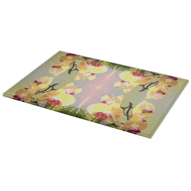 Planche À Découper Motif jaune d'orchidées (Coin)