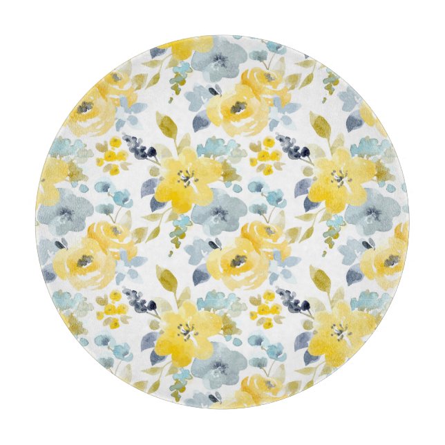 Planche À Découper Motif jaune et bleu d'aquarelle (Devant)