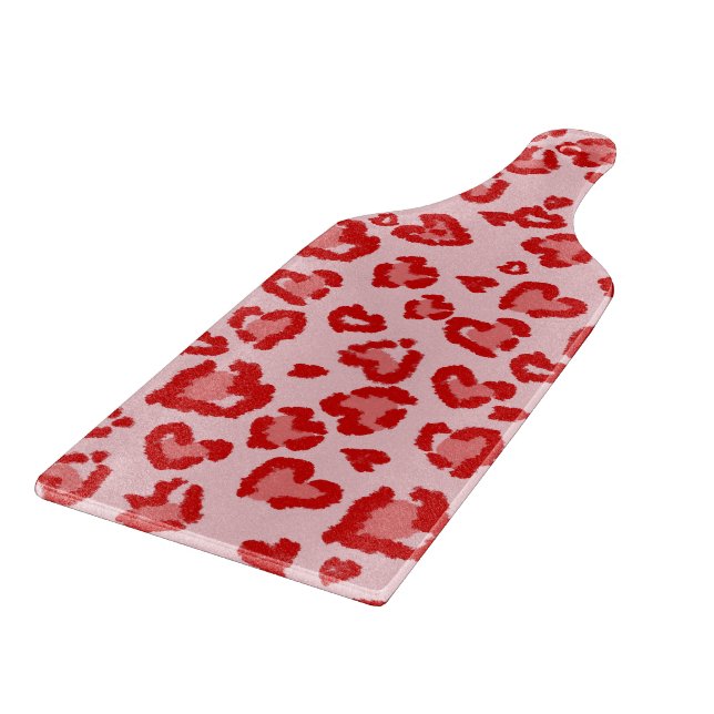 Planche À Découper Motif léopard des coeurs en rouge sur blush (Coin)