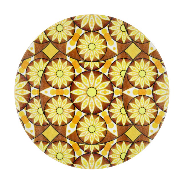 Planche À Découper Motif Mandala, tons marron et or (Devant)