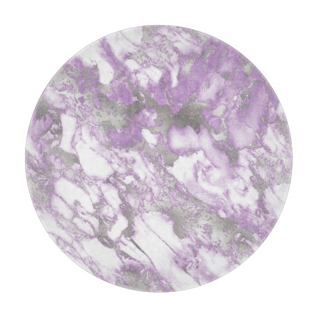 Planche À Découper Motif marbre argent et violet clair moderne (Devant)