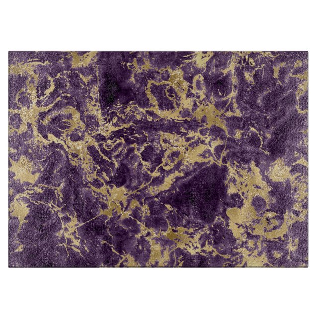 Planche À Découper Motif marbre moderne violet et or (Devant)