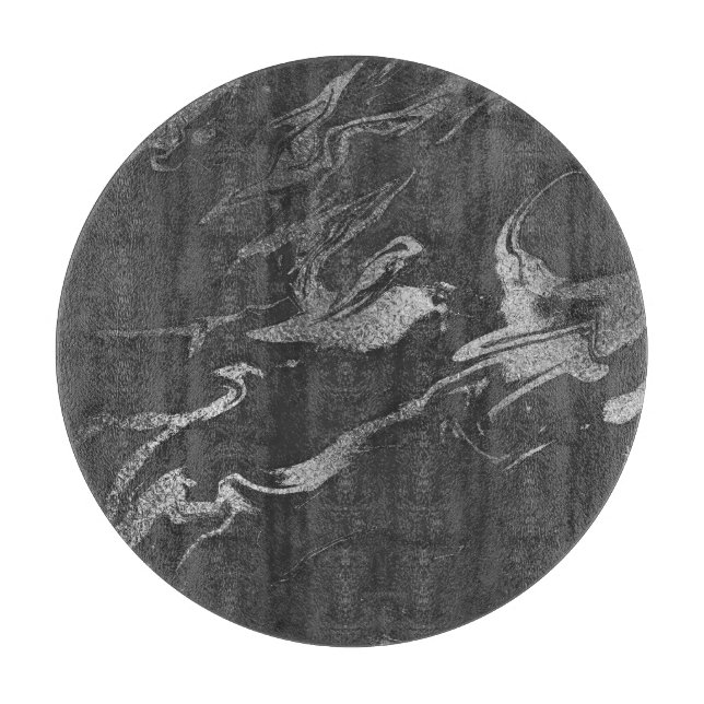 Planche À Découper Motif marbre noir et argent moderne (Devant)