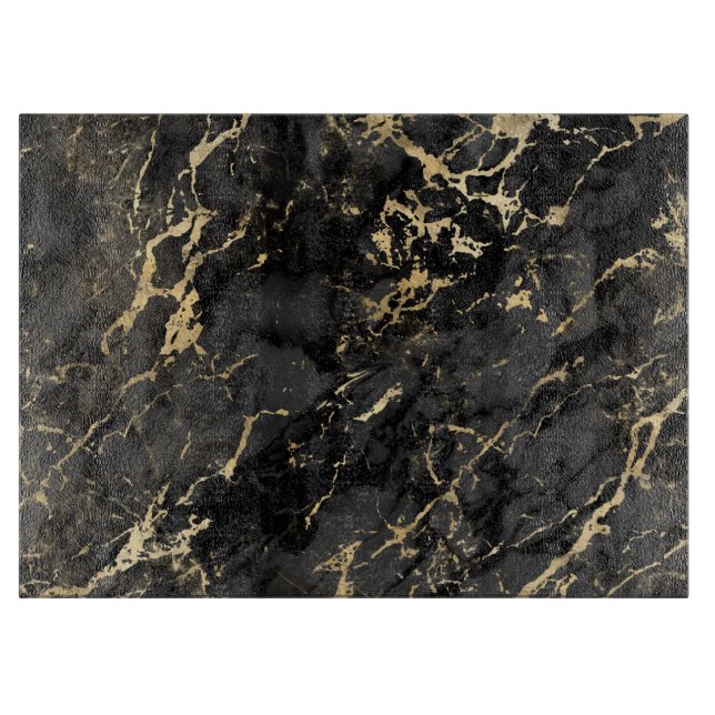 Planche À Découper Motif marbre noir et or moderne (Devant)