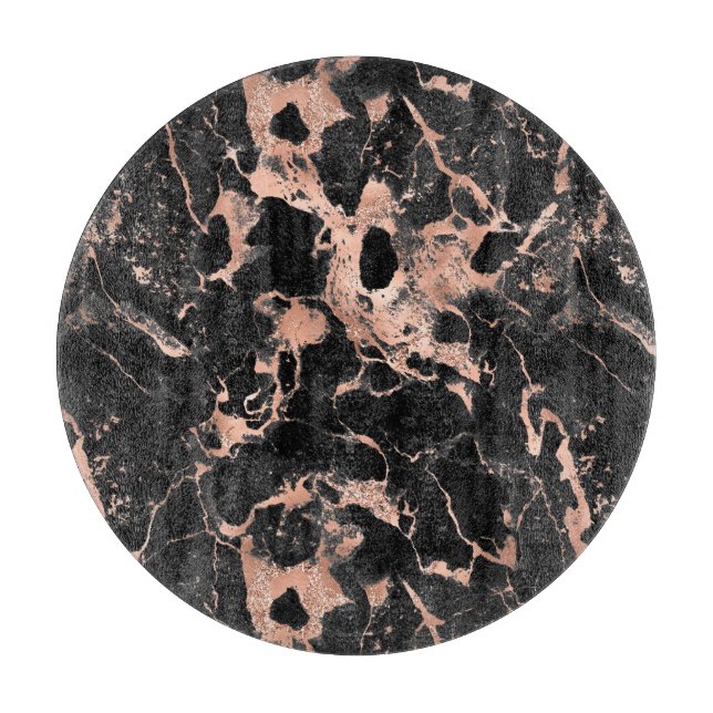 Planche À Découper Motif marbre noir et or rose moderne (Devant)