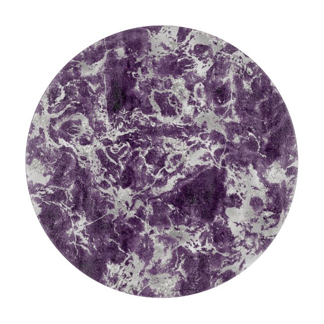 Planche À Découper Motif marbre violet et argent moderne  (Devant)