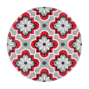 Planche À Découper Motif marocain en tuiles - Gris et Rouge