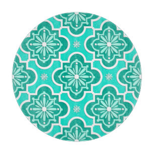 Planche À Découper Motif marocain en tuiles - Turquoise et Aqua