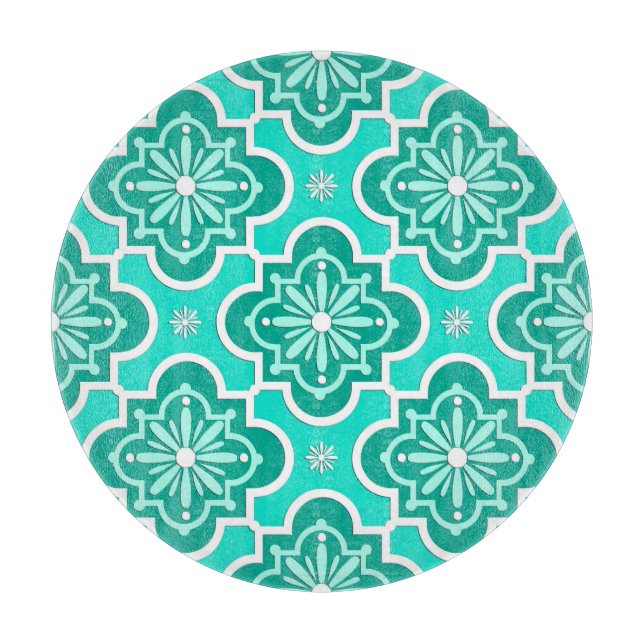 Planche À Découper Motif marocain en tuiles - Turquoise et Aqua (Devant)