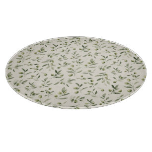 Planche À Découper Motif méditerranéen de la Branche d'Olivier rustiq