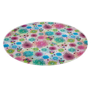 Planche À Découper Motif mignon d'arrière - plan de hibou de fleur