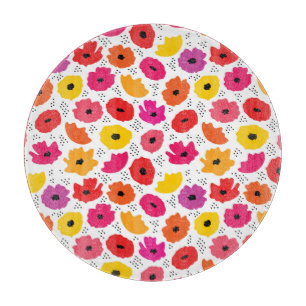 Planche À Découper Motif moderne Pavot Rose Rouge Orange Floral Point
