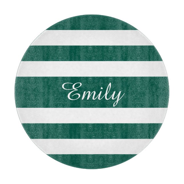 Planche À Découper Motif moderne vert rayé Nom (Devant)