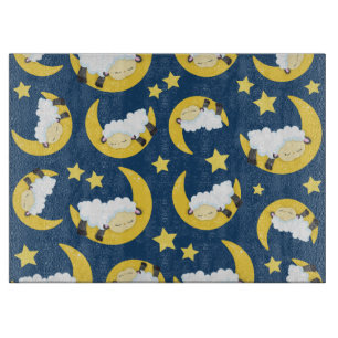 Planche À Découper Motif mouton, Mouton couché, Lune, Étoiles