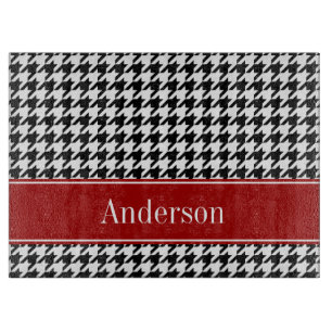 Planche À Découper Motif noir et rouge de pied-de-poule personnalisé