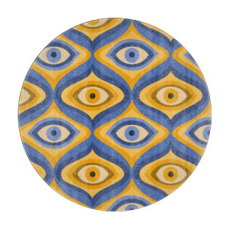 Planche À Découper Motif oculaire psychédélique indigo bleu jaune