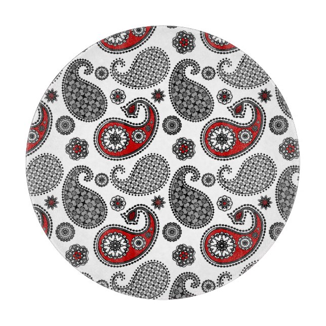 Planche À Découper Motif Paisley, Noir, Blanc et Rouge (Devant)
