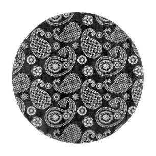 Planche À Découper Motif Paisley, noir et blanc