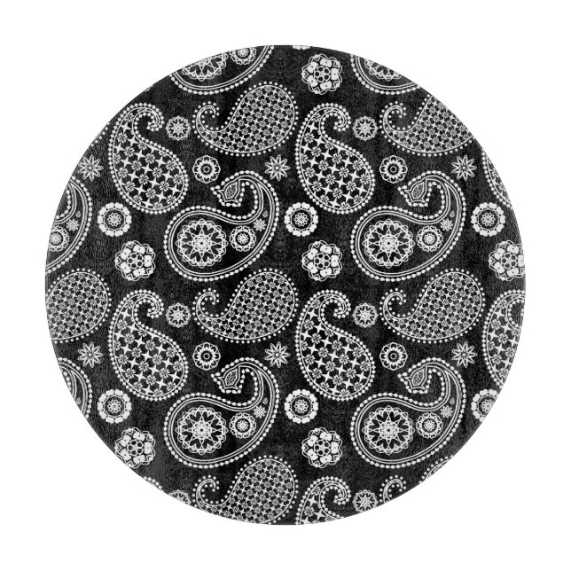 Planche À Découper Motif Paisley, noir et blanc (Devant)