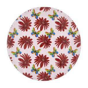 Planche À Découper Motif papillon floral rouge   Fleur de marguerite 