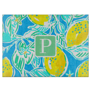 Planche À Découper Motif personnalisé de citron bleu / Monogramme Pré