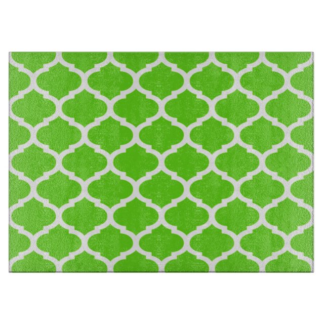 Planche À Découper Motif Quatrefoil Marocain Vert Citron Frais (Devant)