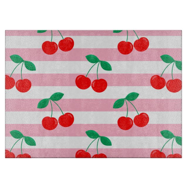 Planche À Découper Motif Rayure Cerise – Cadeau & Décoration de Fruit (Devant)