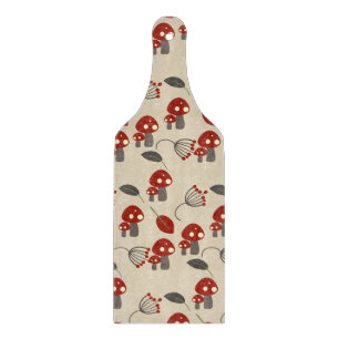 Planche À Découper Motif Rétro Champignon et Feuilles