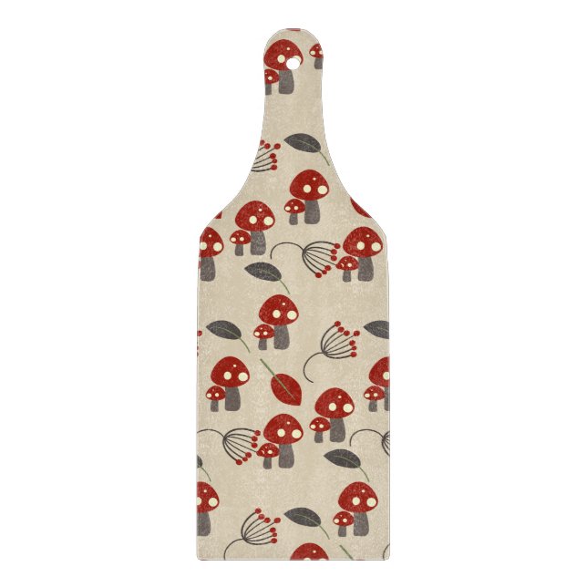 Planche À Découper Motif Rétro Champignon et Feuilles (Devant)