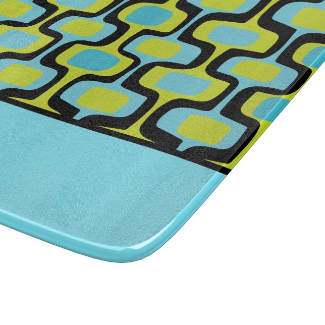 Planche À Découper Motif Rétro Moderne Milieu de Siècle Aqua Lime Noi (Coin)