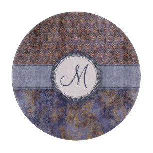 Planche À Découper Motif Royal Blue Feather avec Monogram