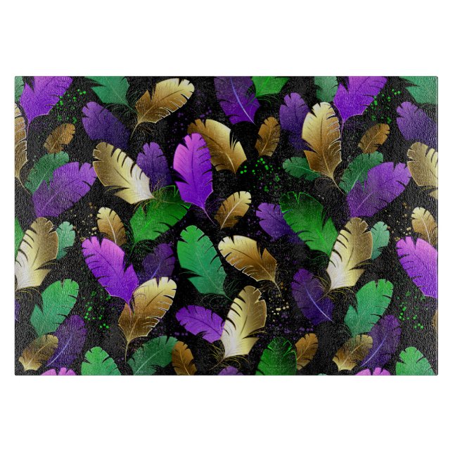 Planche À Découper Motif sans couture avec des plumes de Mardi Gras (Devant)