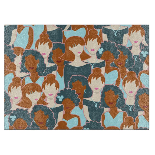 Planche À Découper Motif sans couture avec filles noires et blanches (Devant)