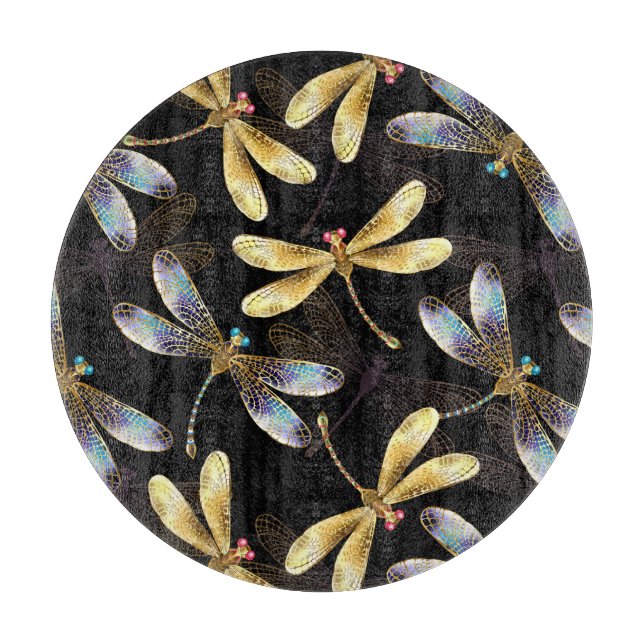 Planche À Découper Motif sans couture avec libellules d'or (Devant)