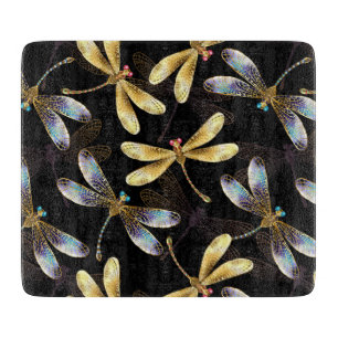 Planche À Découper Motif sans couture avec libellules d'or