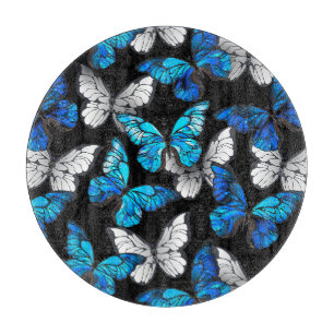Planche À Découper Motif sans couture sombre avec papillons bleus Mor