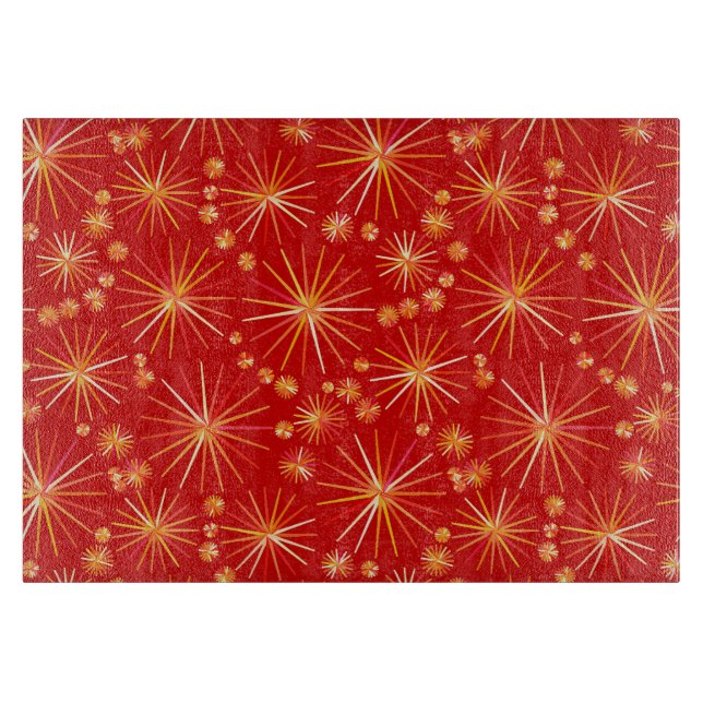 Planche À Découper Motif Spoutnik du milieu du siècle, Rouge Profond (Devant)